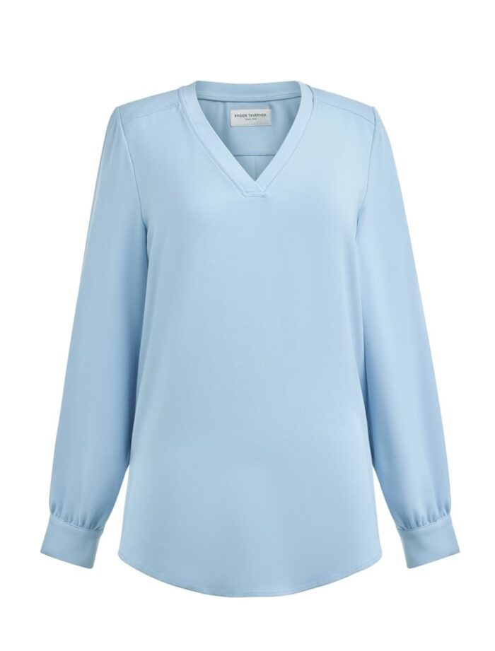V-kaula-aukollinen silkki kreppi pusero - Image 3