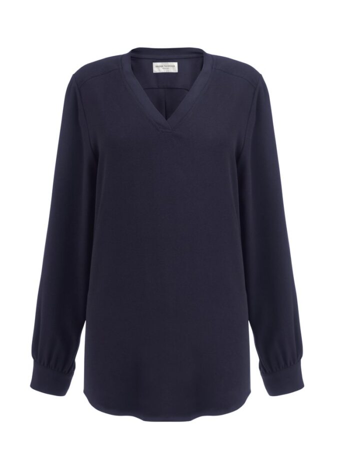 V-kaula-aukollinen silkki kreppi pusero - Image 4