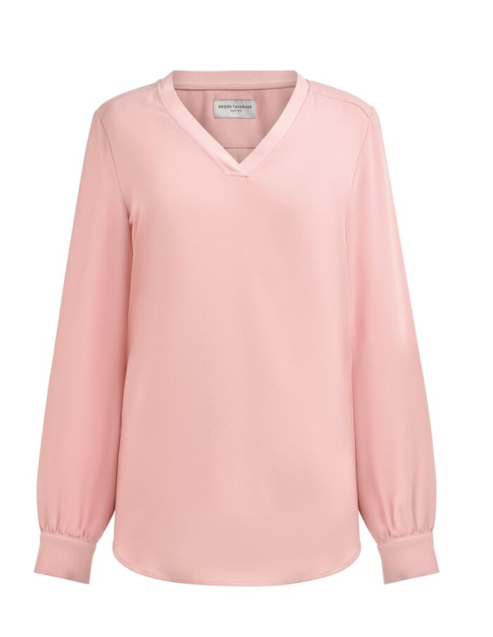 V-kaula-aukollinen silkki kreppi pusero - Image 5