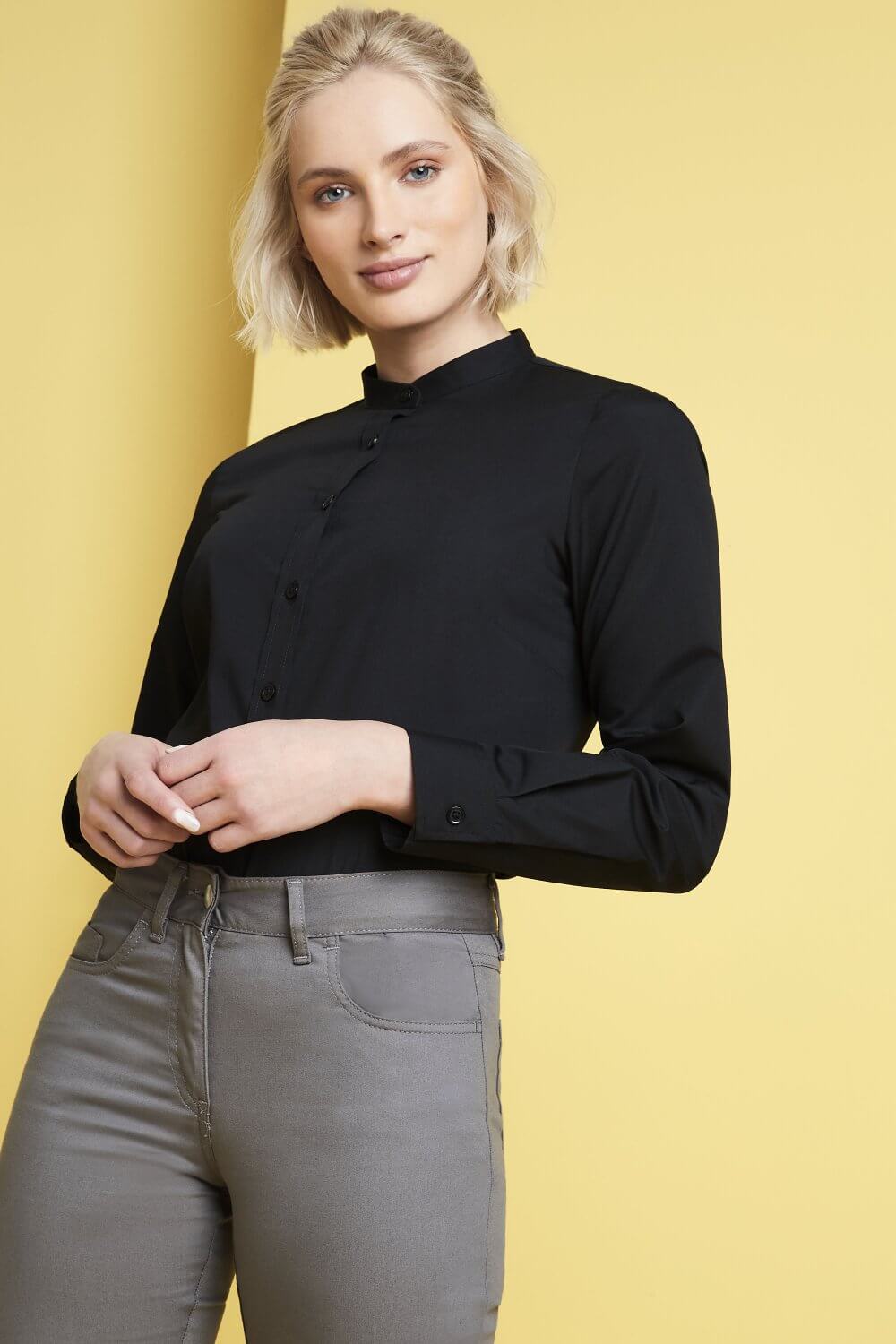 Long Sleeve Mandarin Collar Blouse - Simon Jersey